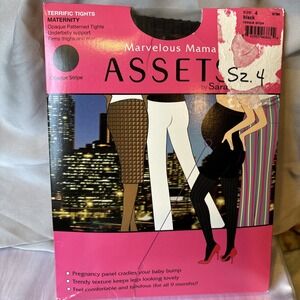 Spanx Assets Maternity Black Opaque Stripe Tights Marvelous Mama Size 4 Support